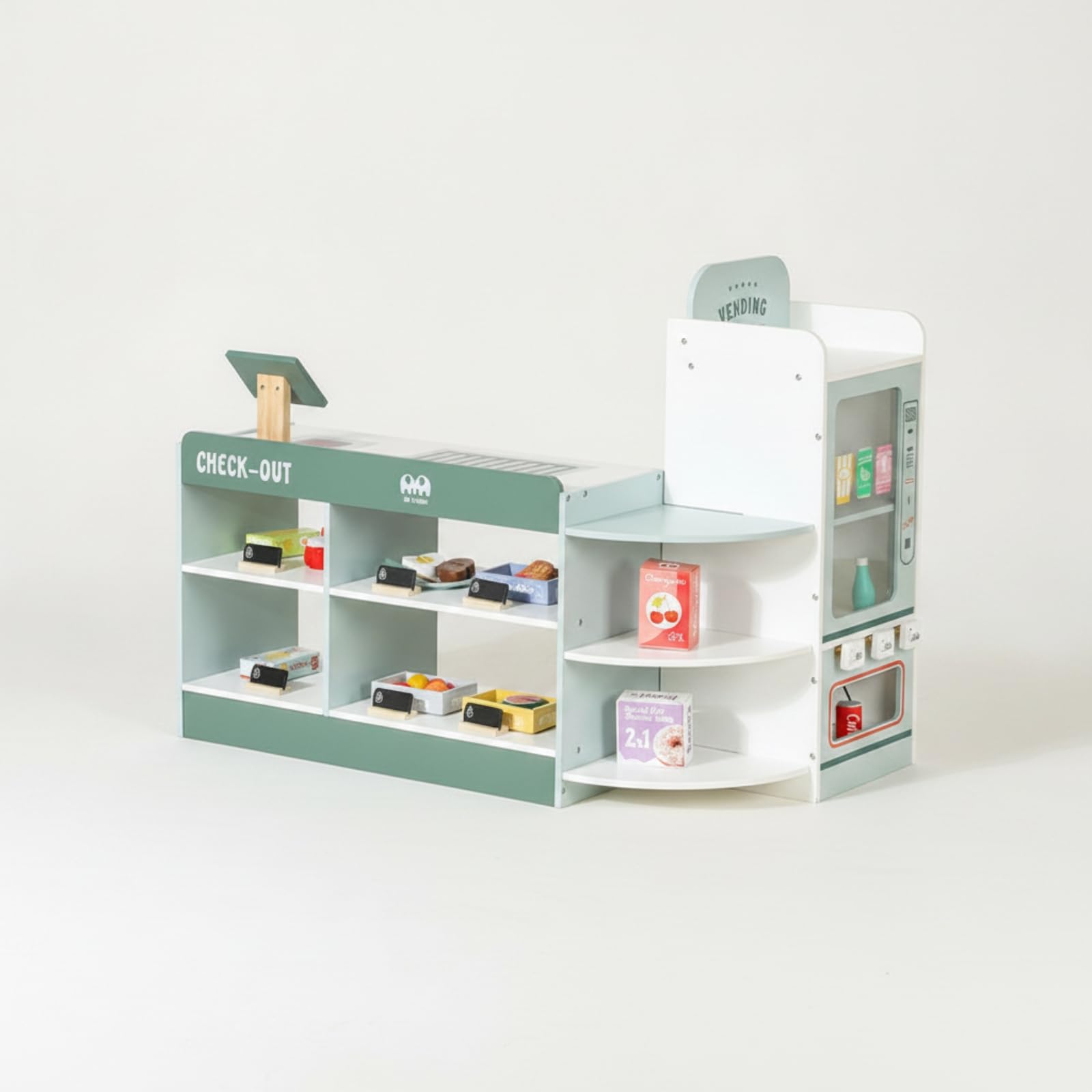 EHJRE Wooden Supermarket Checkout Playset
