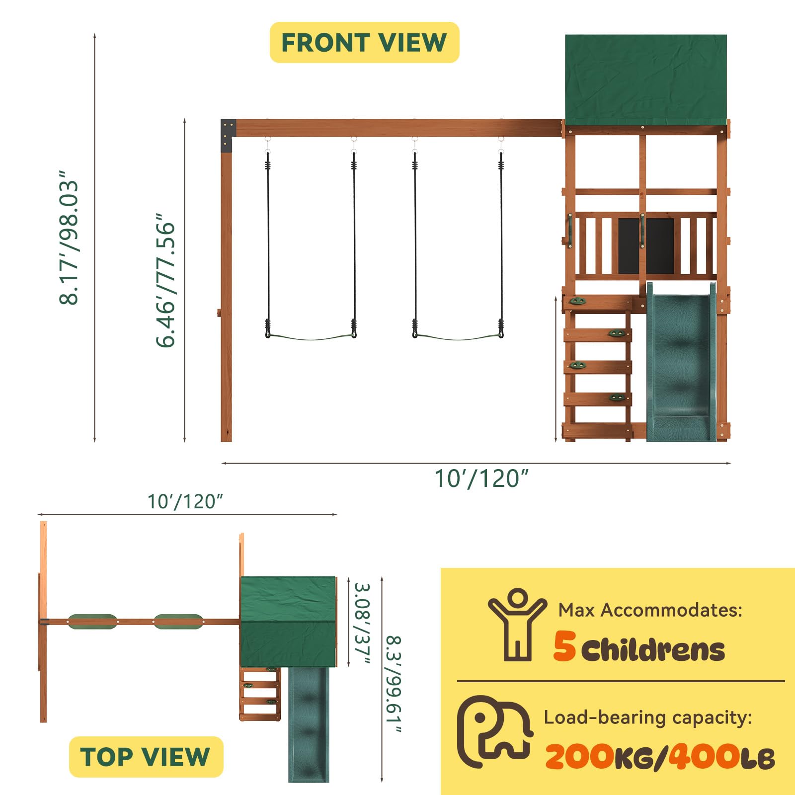 SunSwell Green Wooden Backyard Swing Set
