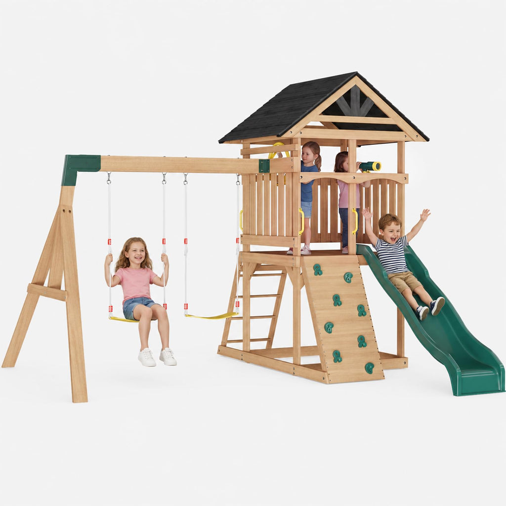SunSwell Green Wooden Backyard Swing Set