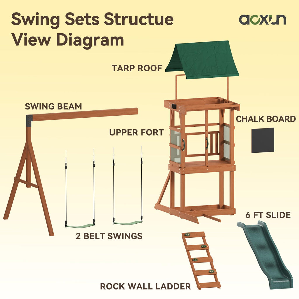 SunSwell Green Wooden Backyard Swing Set