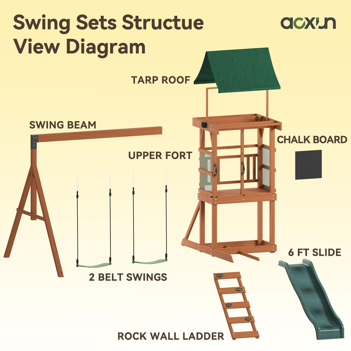 SunSwell Green Wooden Backyard Swing Set