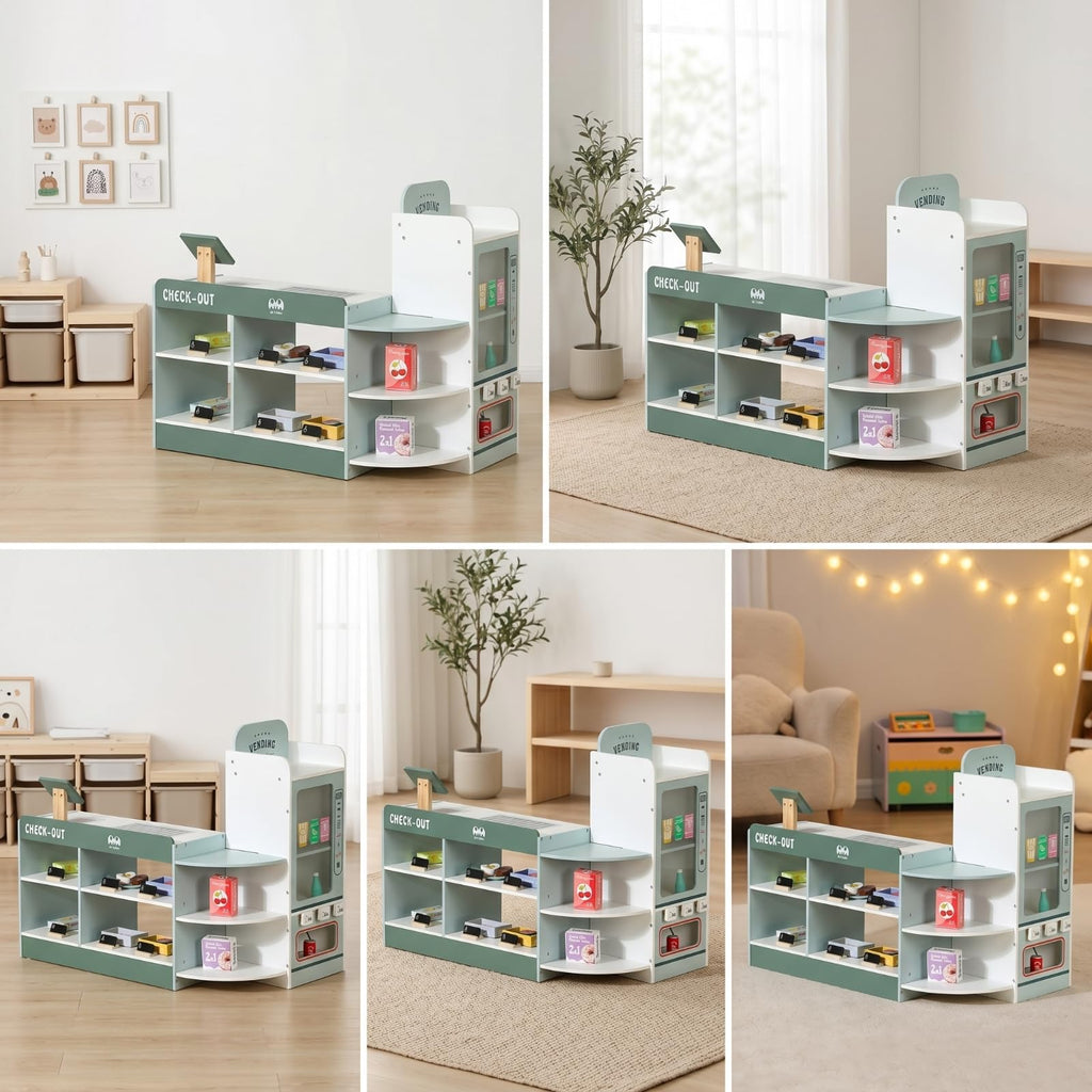 EHJRE Wooden Supermarket Checkout Playset