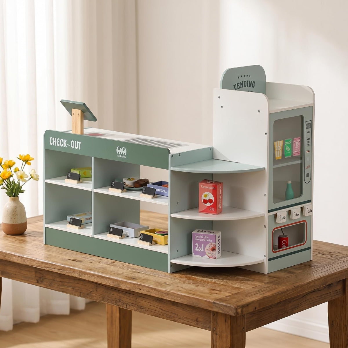 EHJRE Wooden Supermarket Checkout Playset