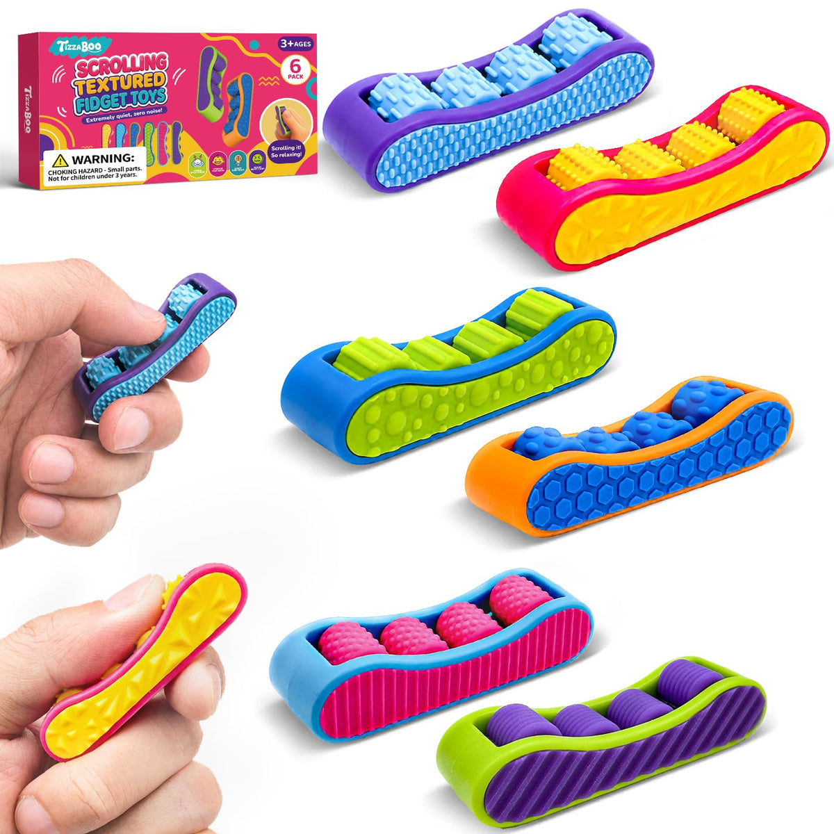 TIZZABOO 6-Pack Quiet Sensory Roller Fidgets