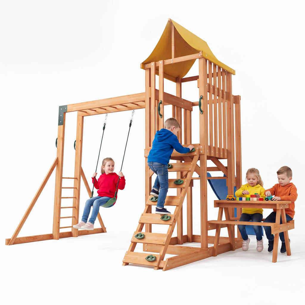 SunSwell Green Wooden Backyard Swing Set