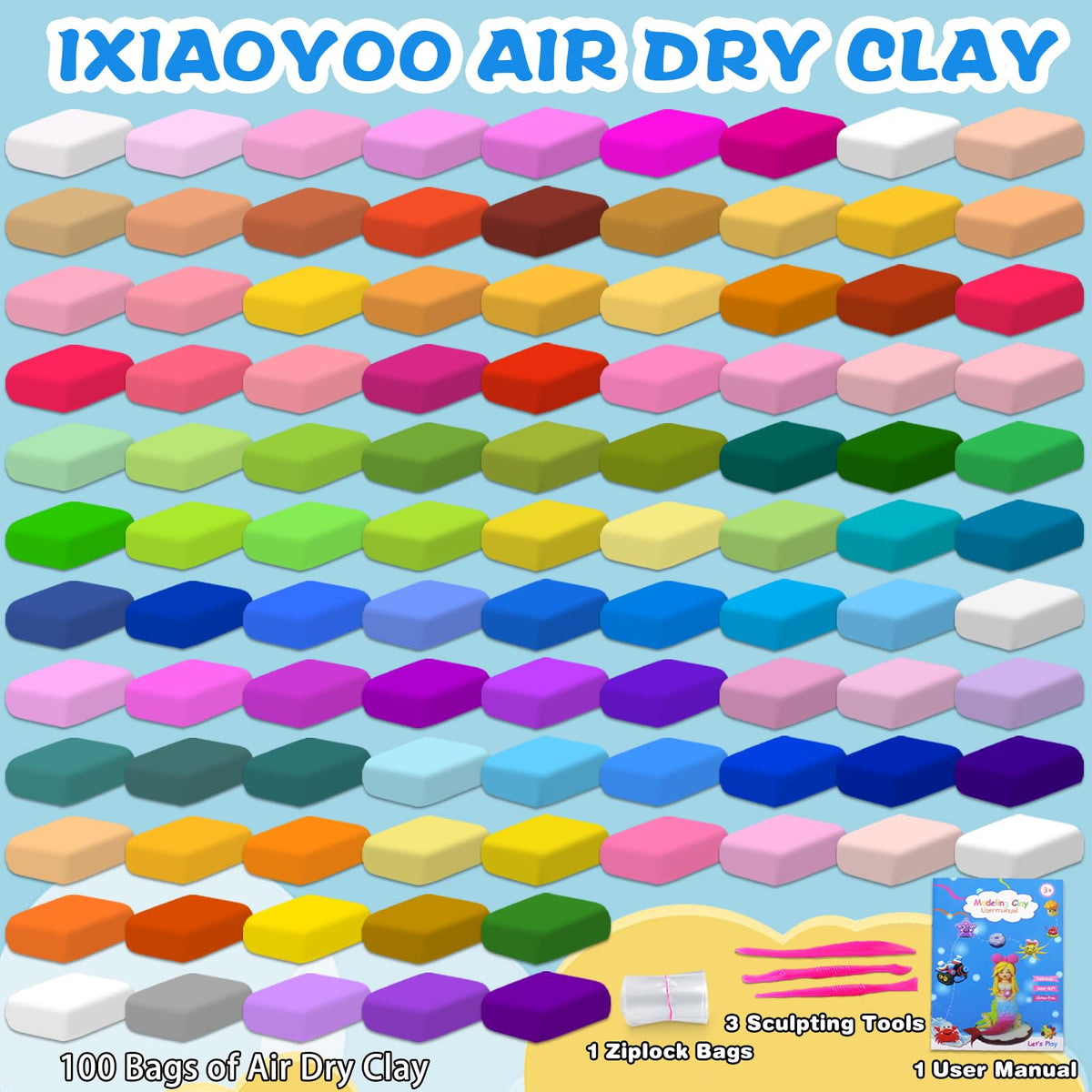 Ixiaoyoo 92-Pack Air-Dry Clay Kit