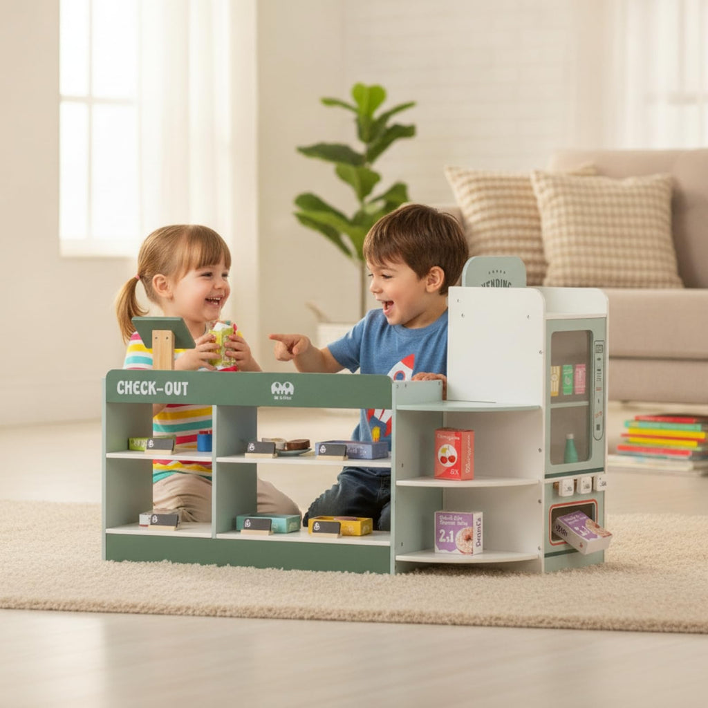 EHJRE Wooden Supermarket Checkout Playset