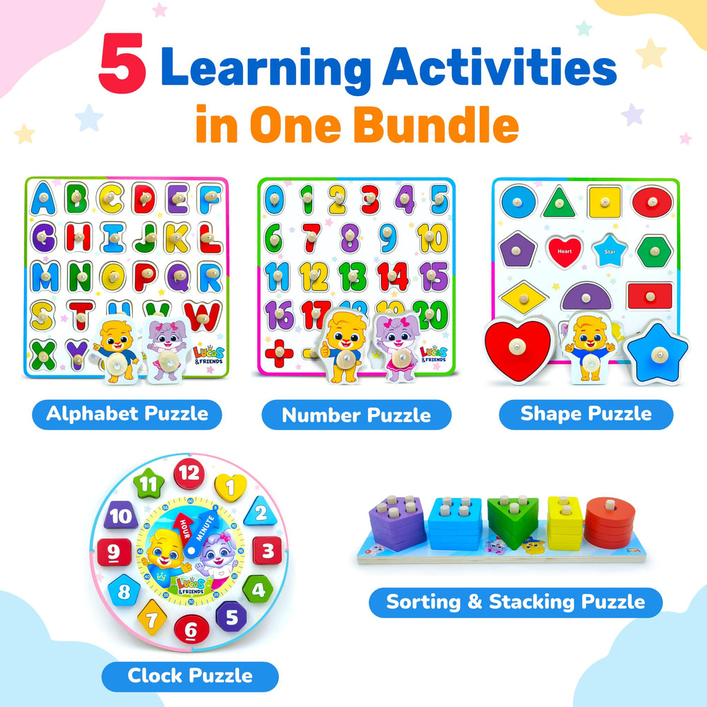 5-in-1 Wooden Alphabet and Math Learning Bundle