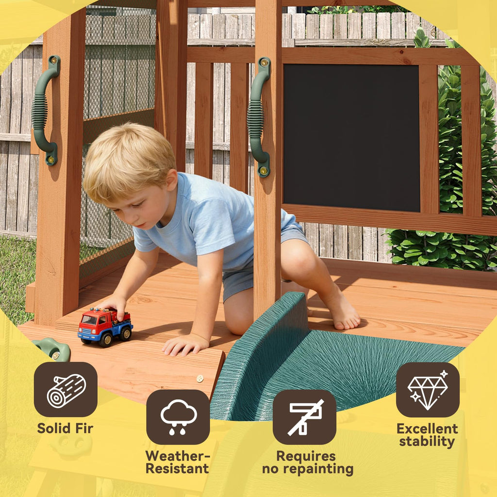 SunSwell Green Wooden Backyard Swing Set