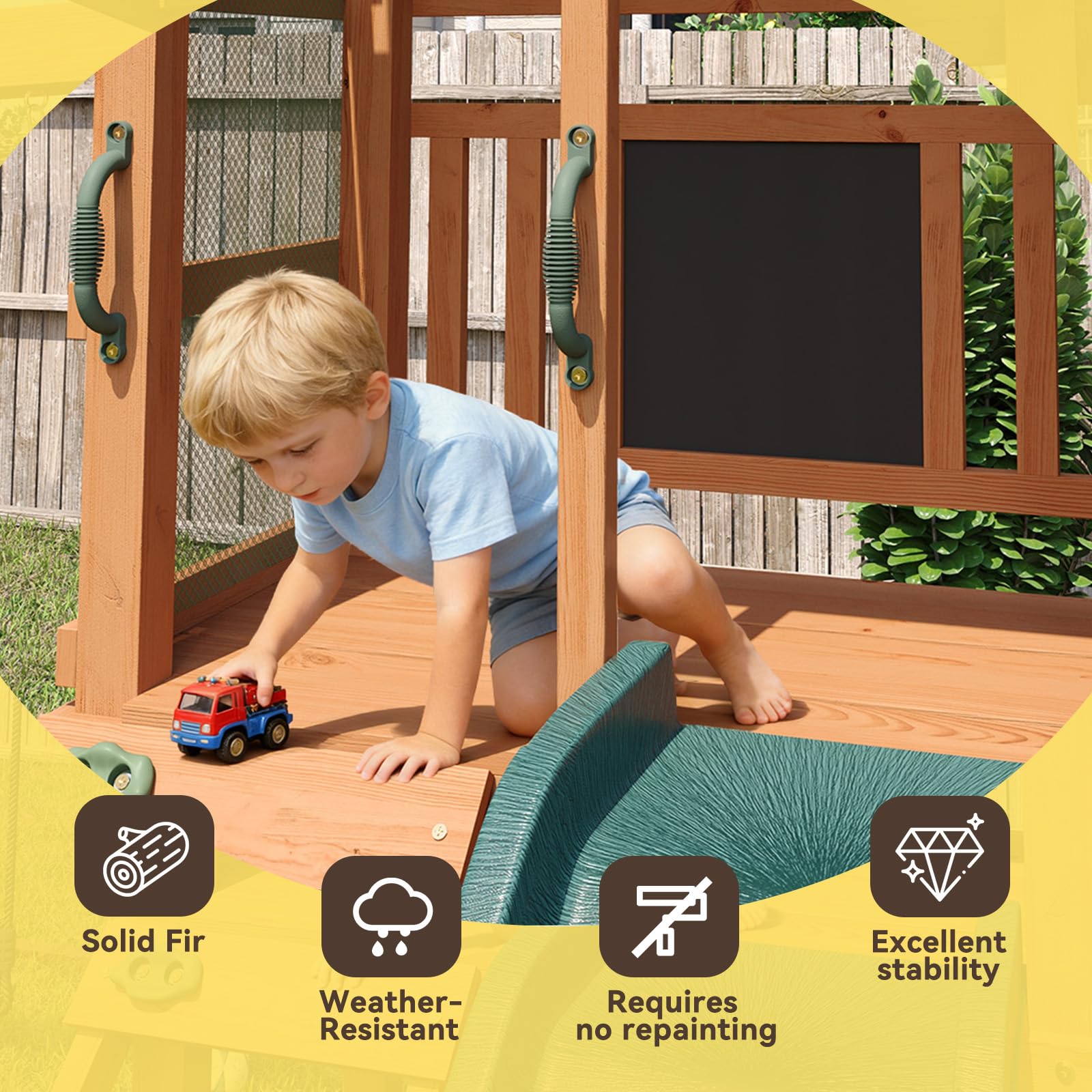SunSwell Green Wooden Backyard Swing Set