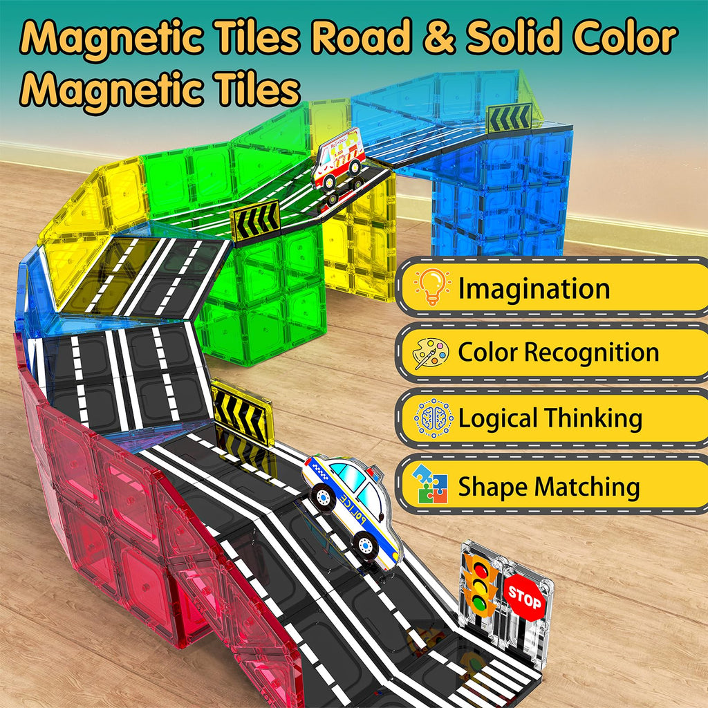 44-Piece Magnetic Tile Road Building Set