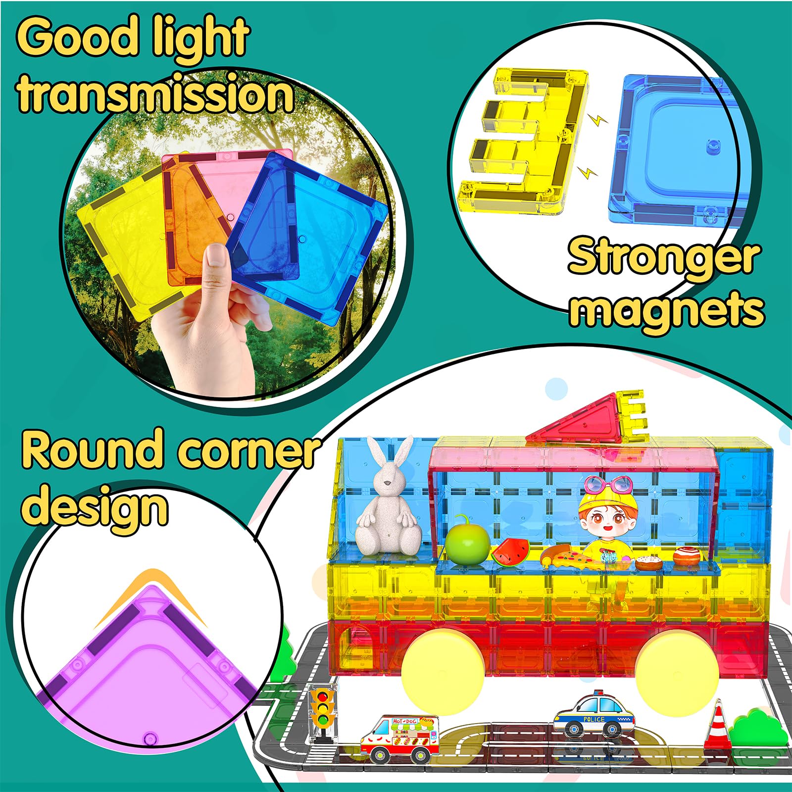 44-Piece Magnetic Tile Road Building Set