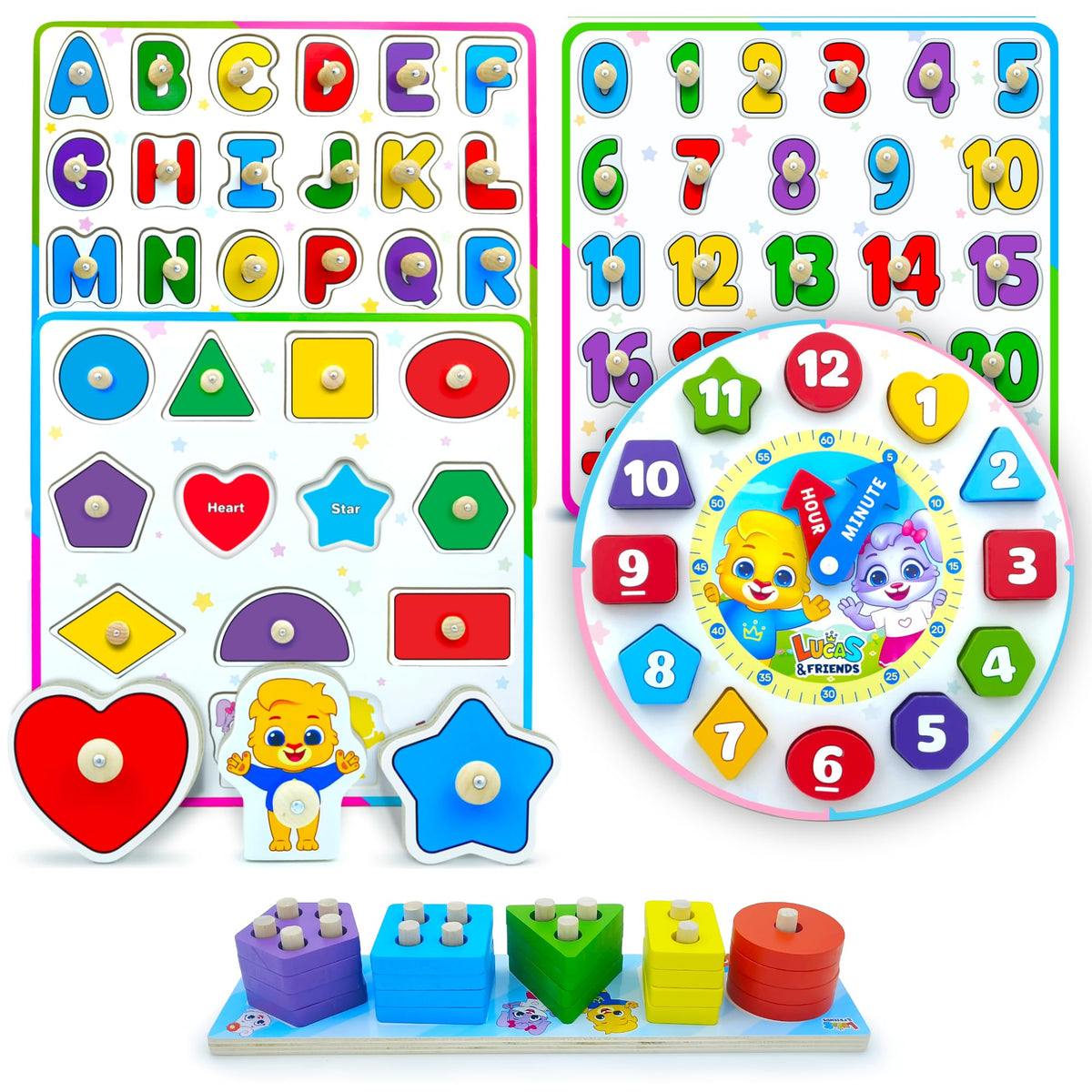 5-in-1 Wooden Alphabet and Math Learning Bundle