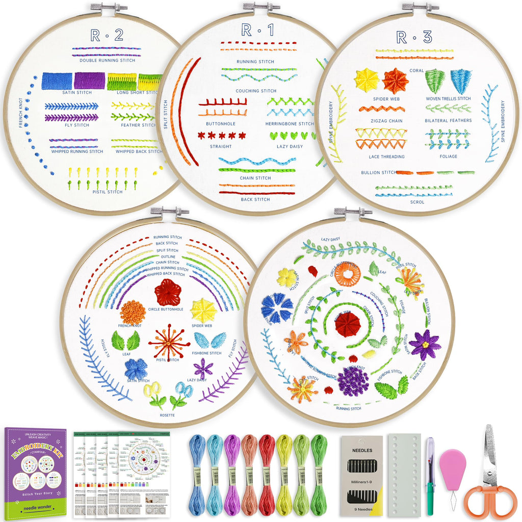 5-Pack Beginner Floral Embroidery Kit