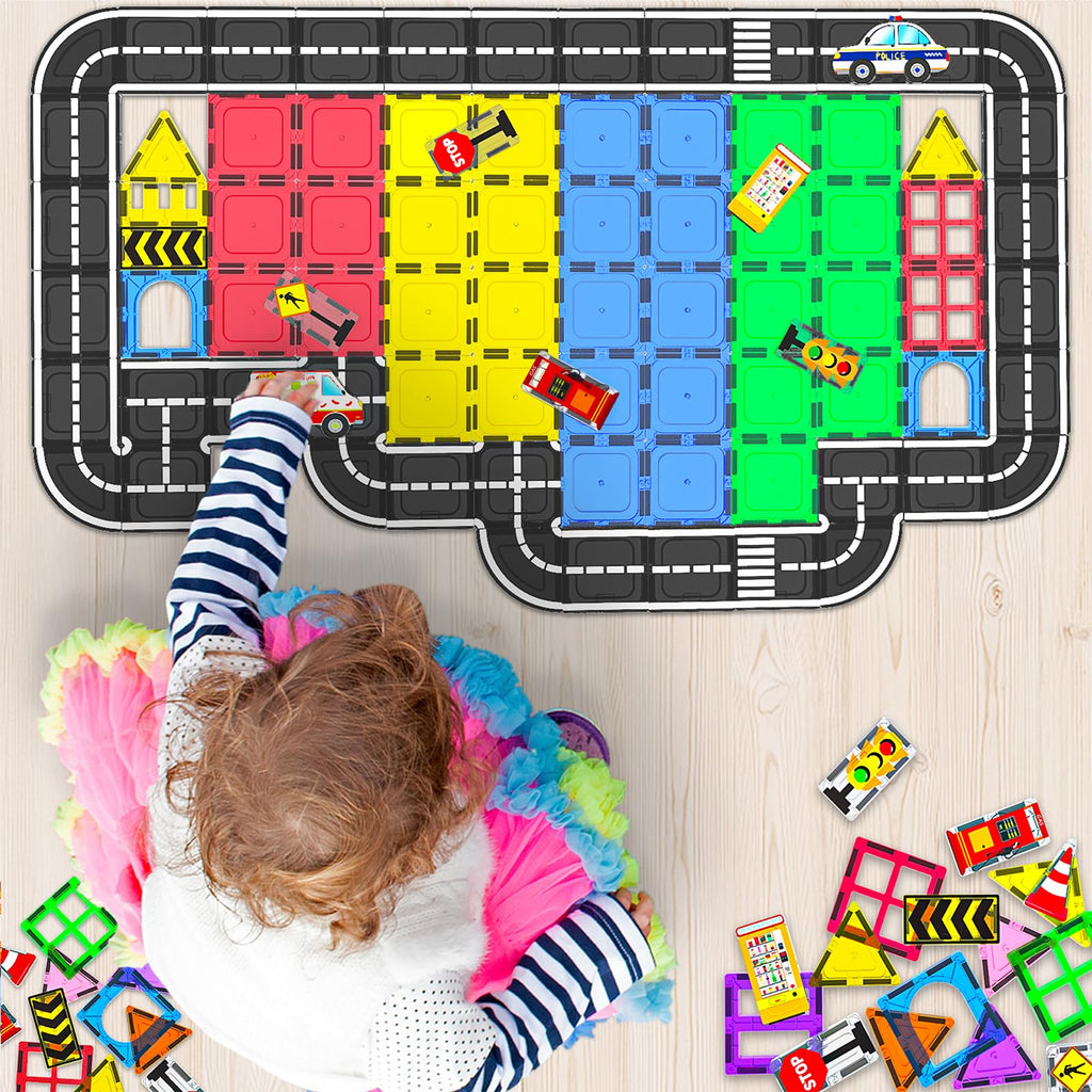 44-Piece Magnetic Tile Road Building Set
