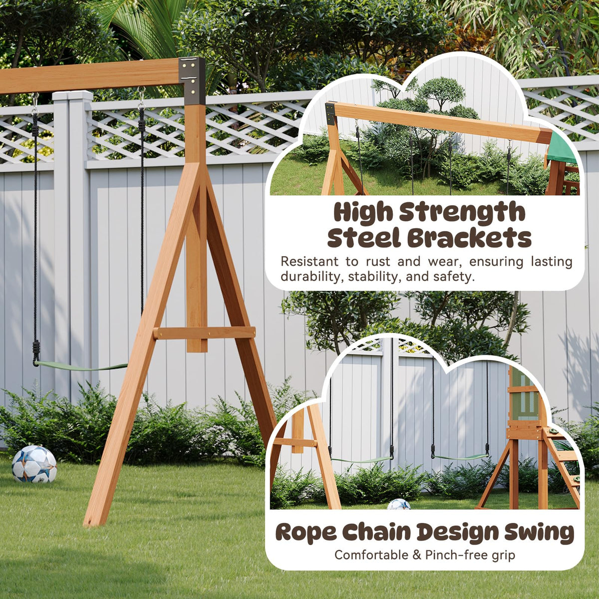 SunSwell Green Wooden Backyard Swing Set