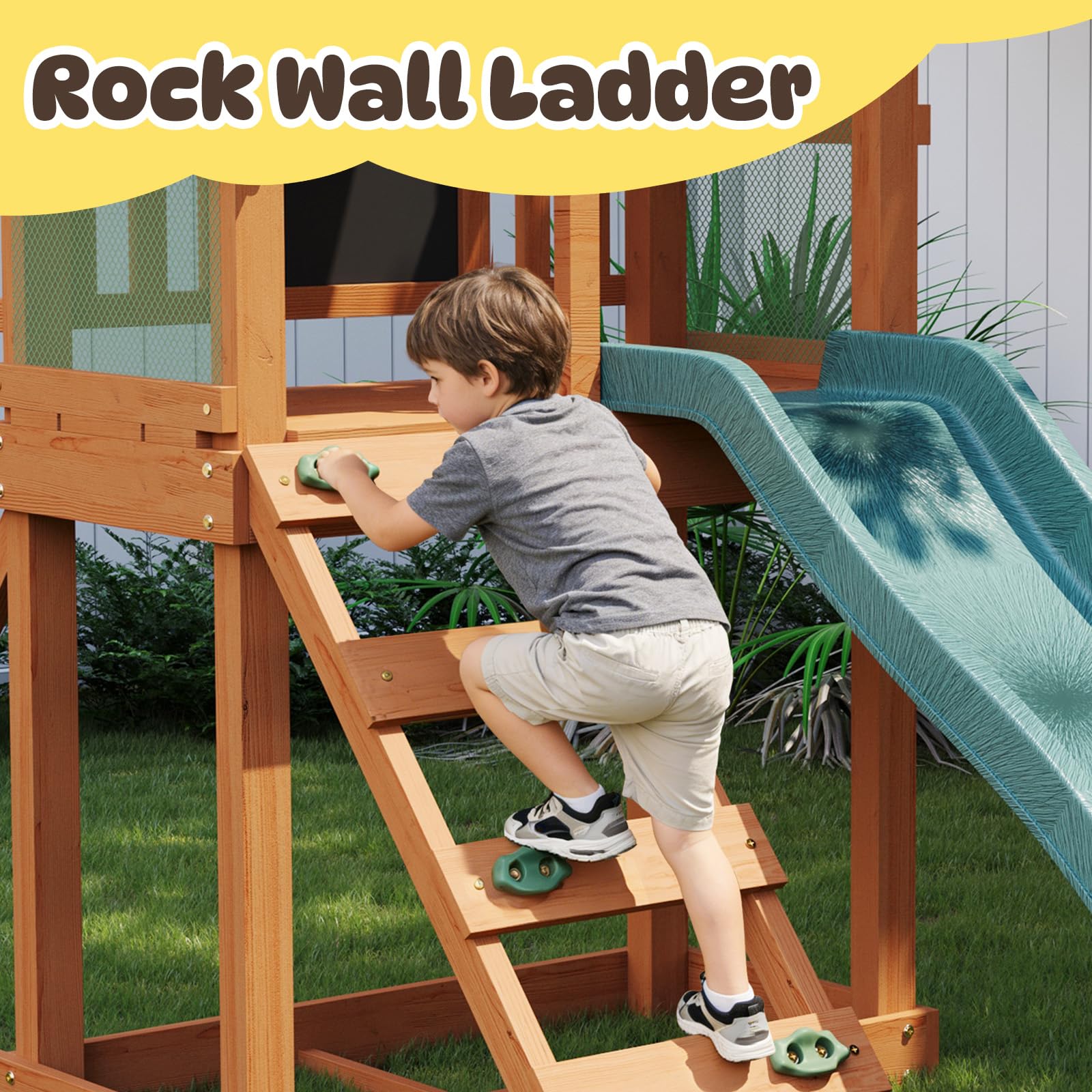 SunSwell Green Wooden Backyard Swing Set
