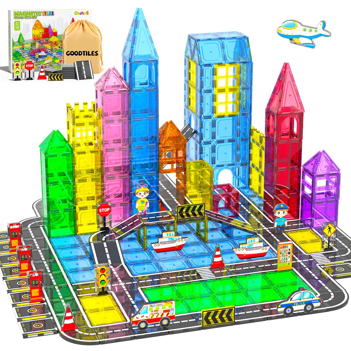 44-Piece Magnetic Tile Road Building Set