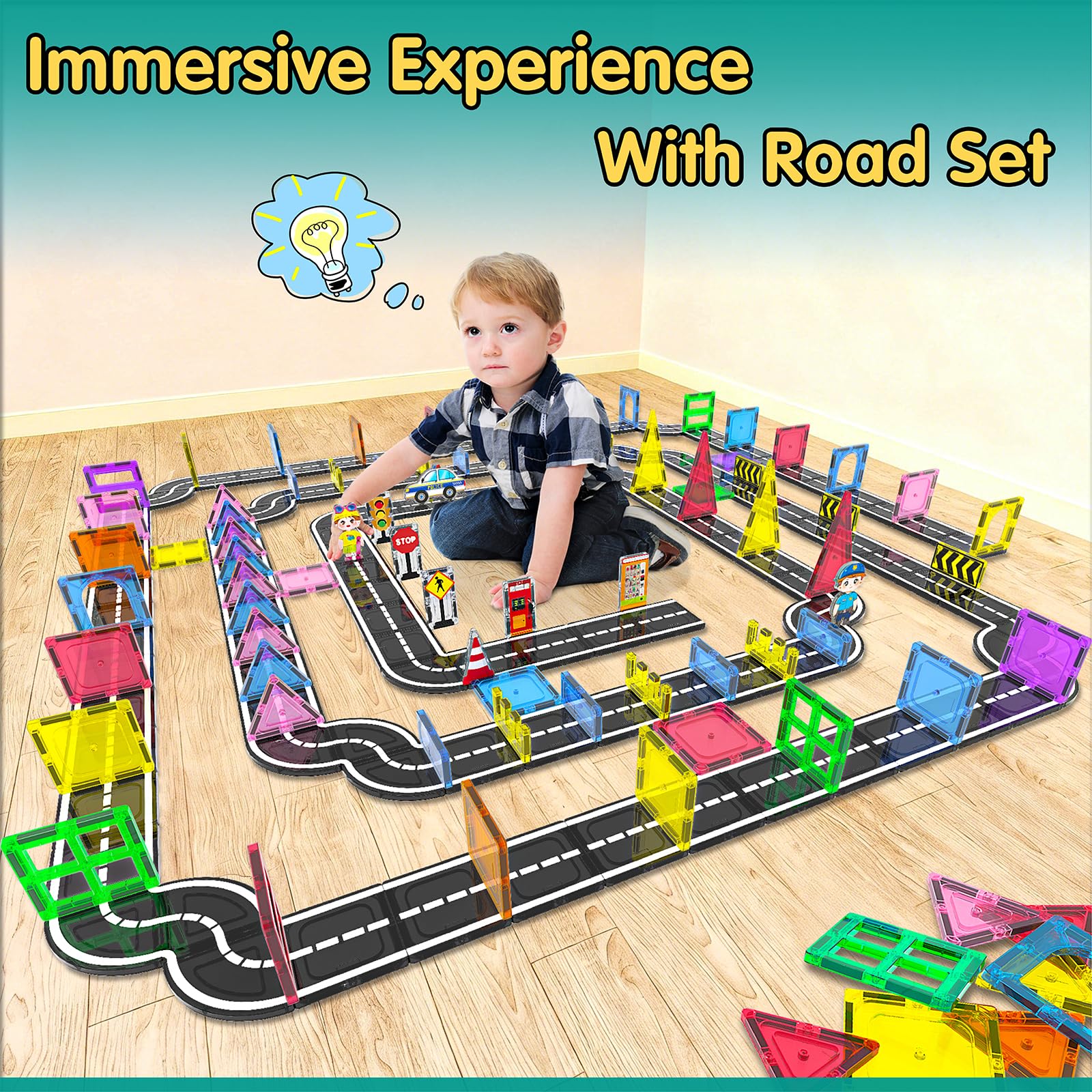 44-Piece Magnetic Tile Road Building Set