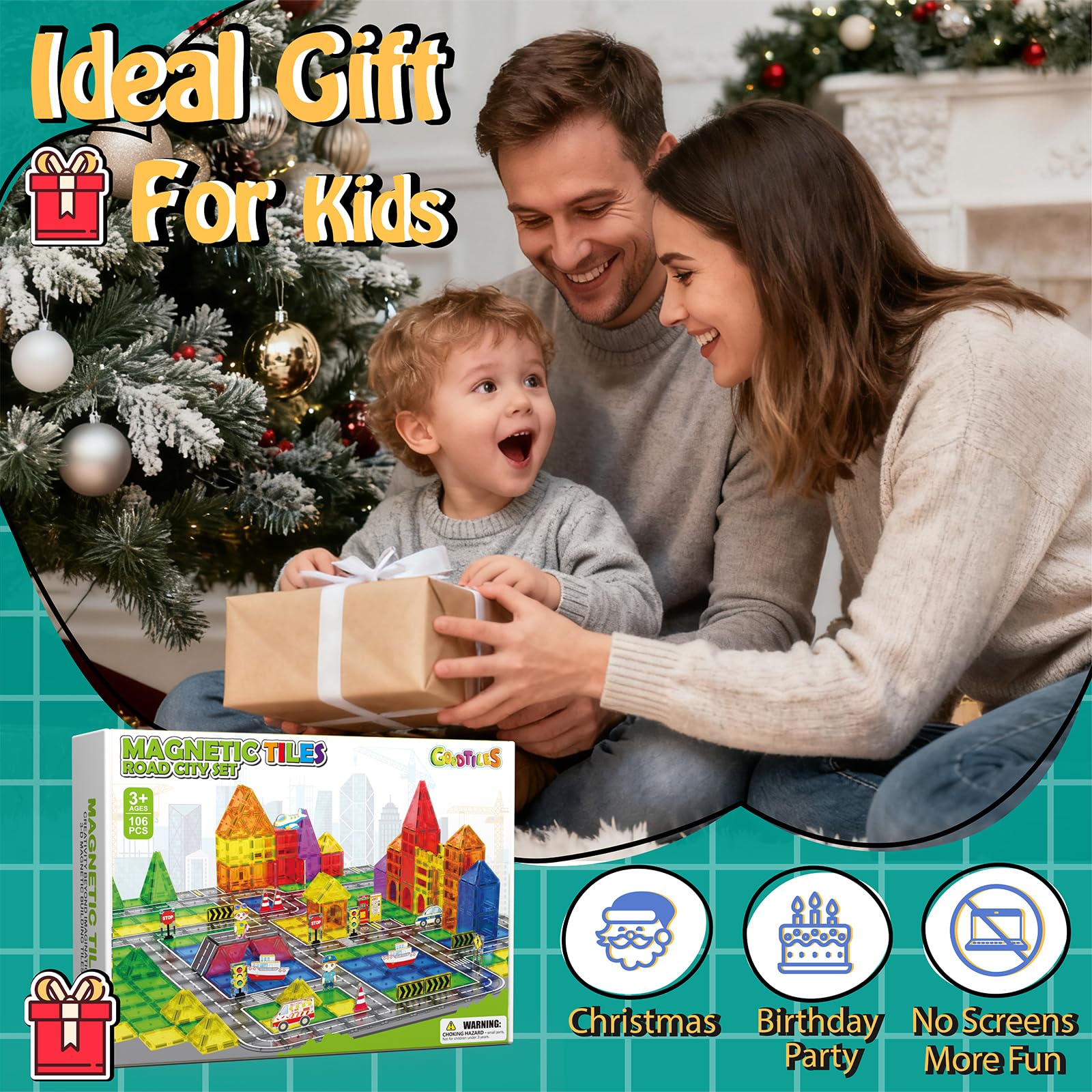 44-Piece Magnetic Tile Road Building Set