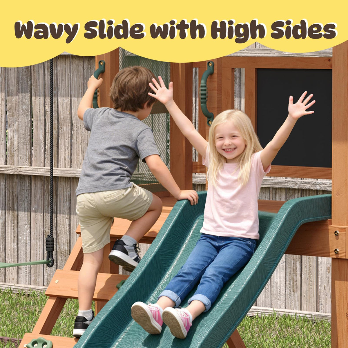 SunSwell Green Wooden Backyard Swing Set