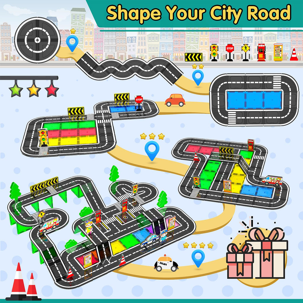 44-Piece Magnetic Tile Road Building Set
