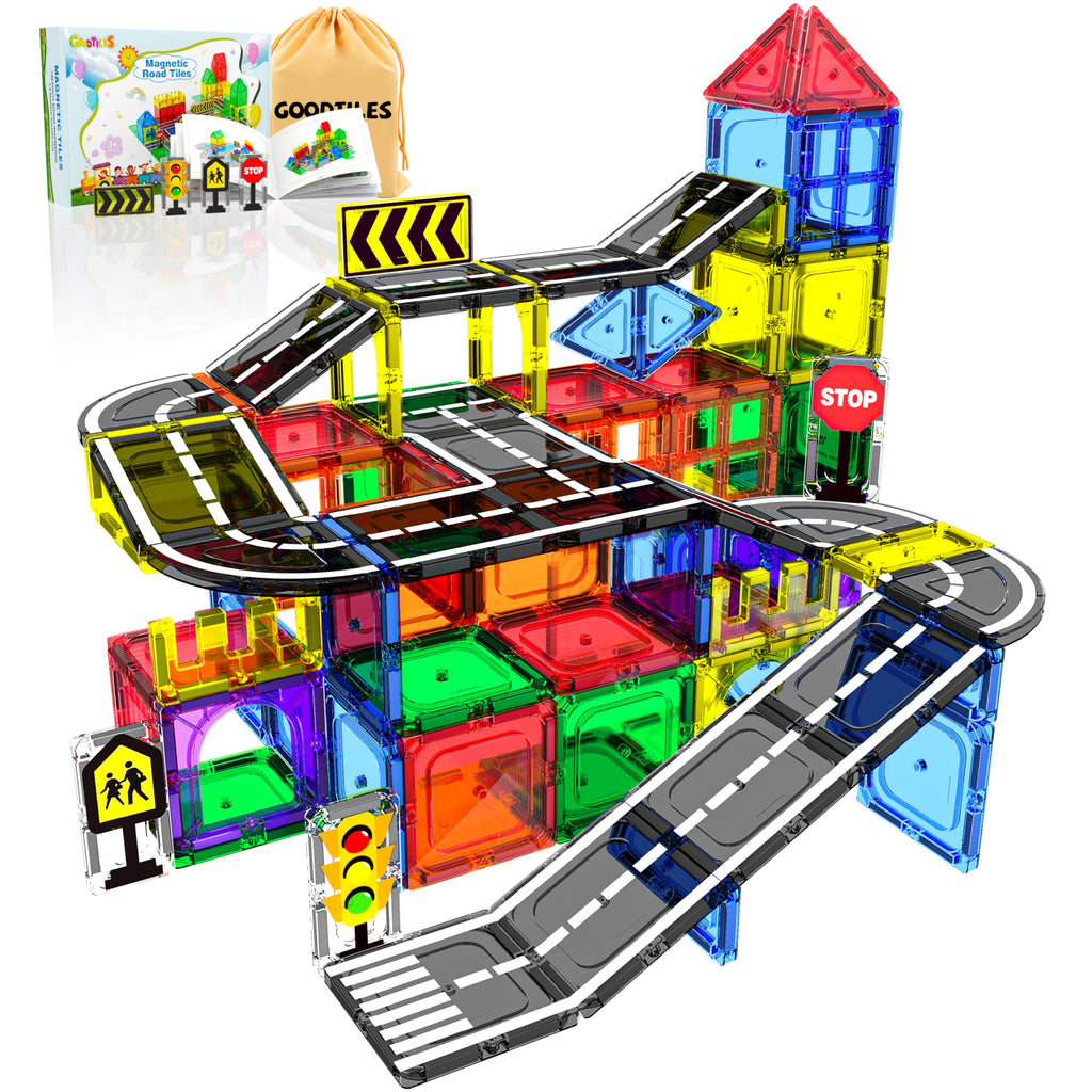 44-Piece Magnetic Tile Road Building Set